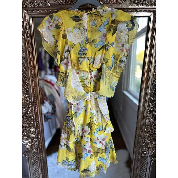 Marissa Webb x RTR Yellow Floral Ruffle Mini Dress Size 2 - Picture 6 of 7